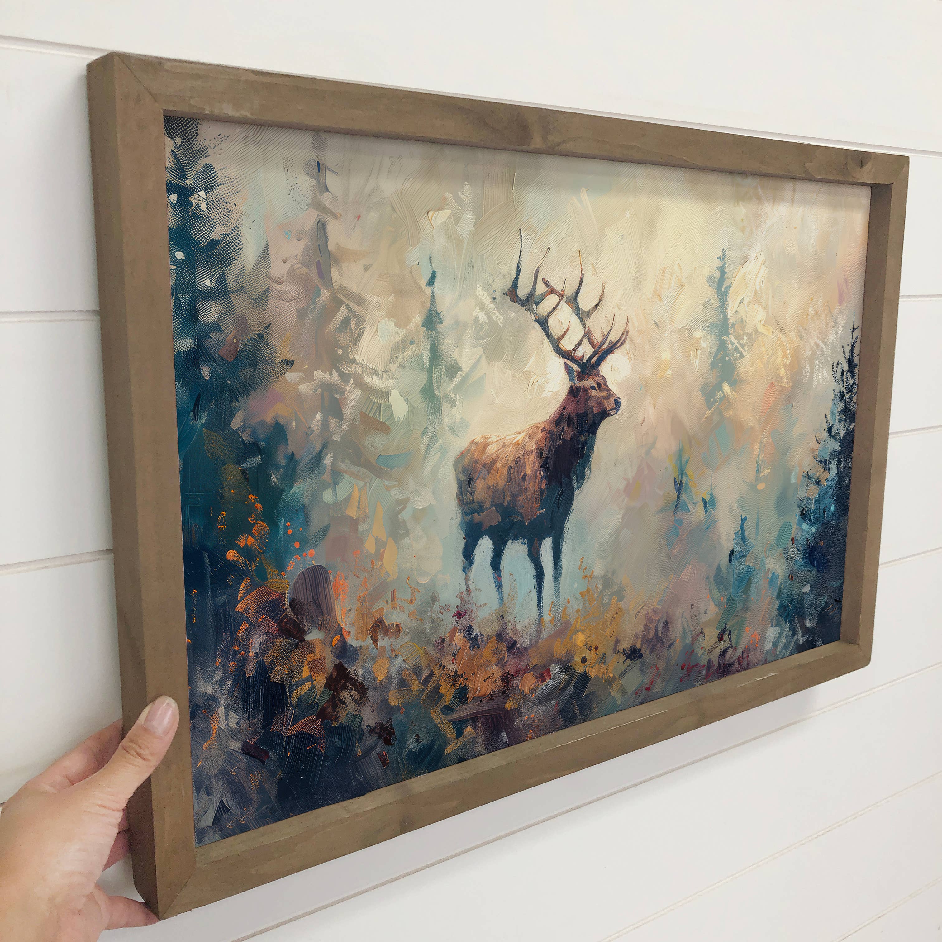 Buck Deer Abstract Painting - Man Cave Canvas Art - Framed