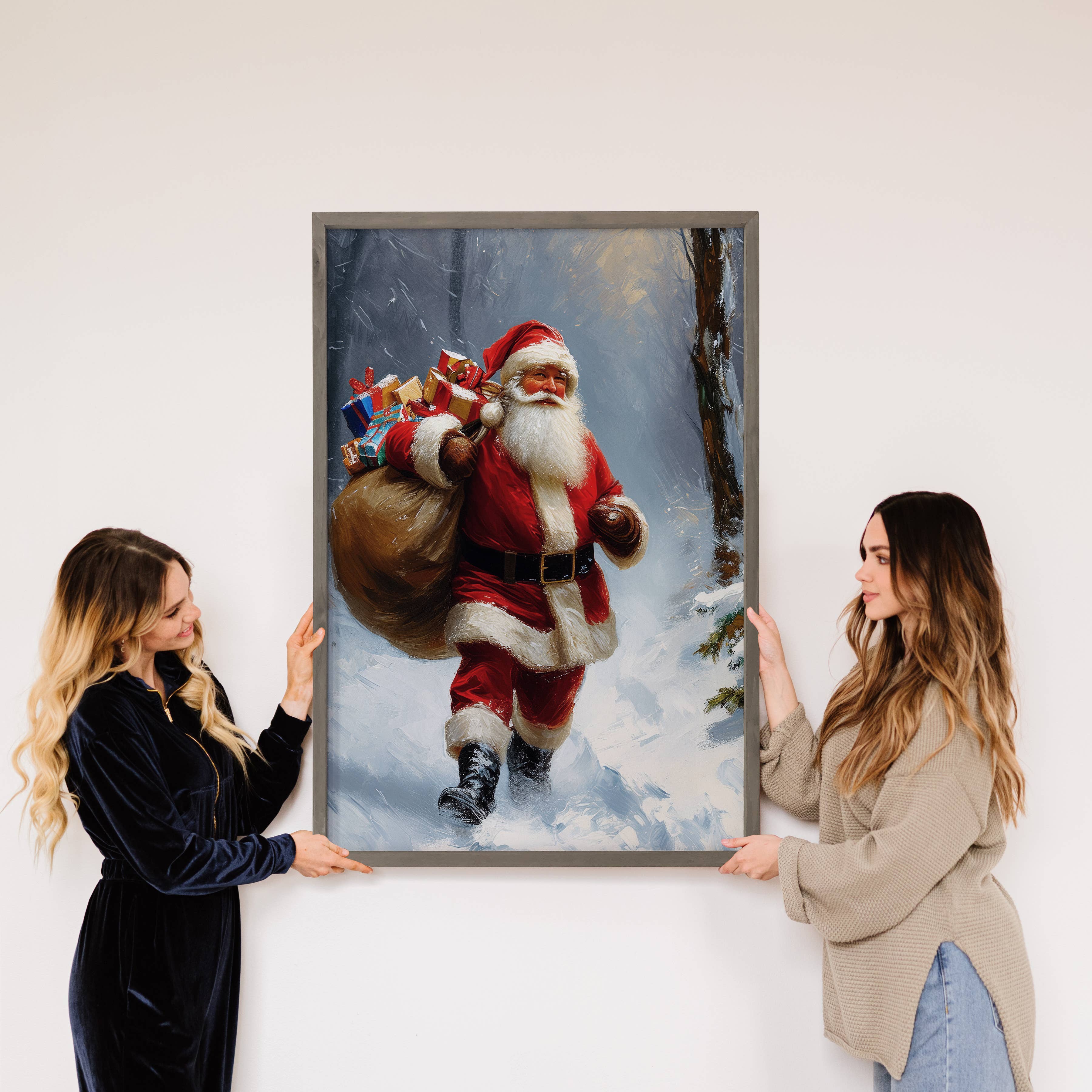 Santa Delivering Toys on Christmas - Christmas Canvas Art