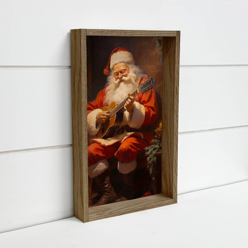 Santa Playing Guitar Painting - Christmas Canvas Art - Frame
