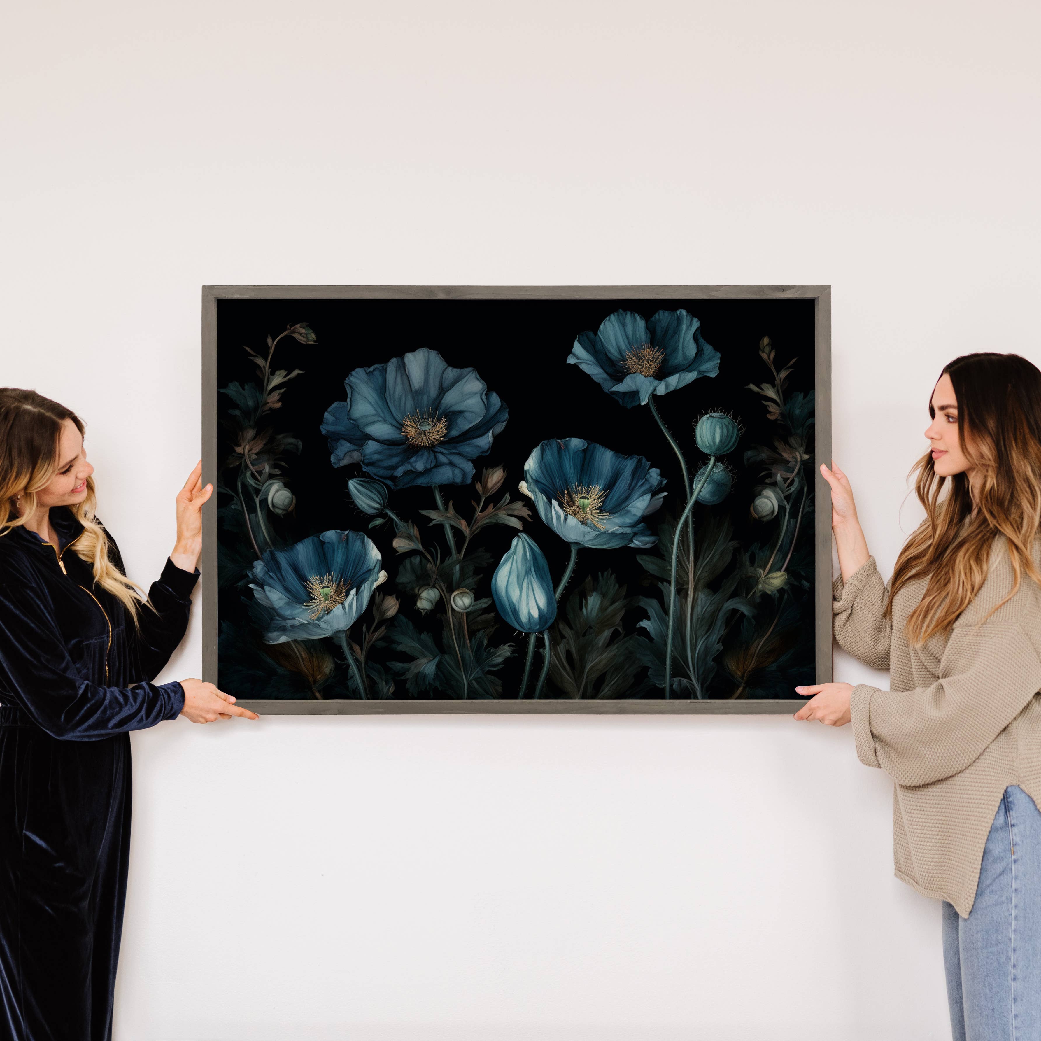 Blue Poppies - Flower Canvas Art - Wood Framed Nature Decor