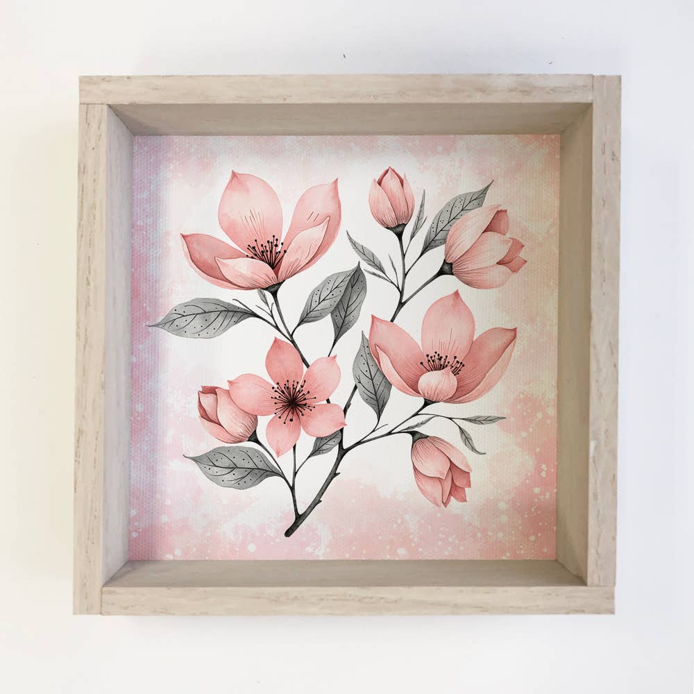 Sweet Pink Magnolias - Flower Canvas Art - Wood Framed Decor