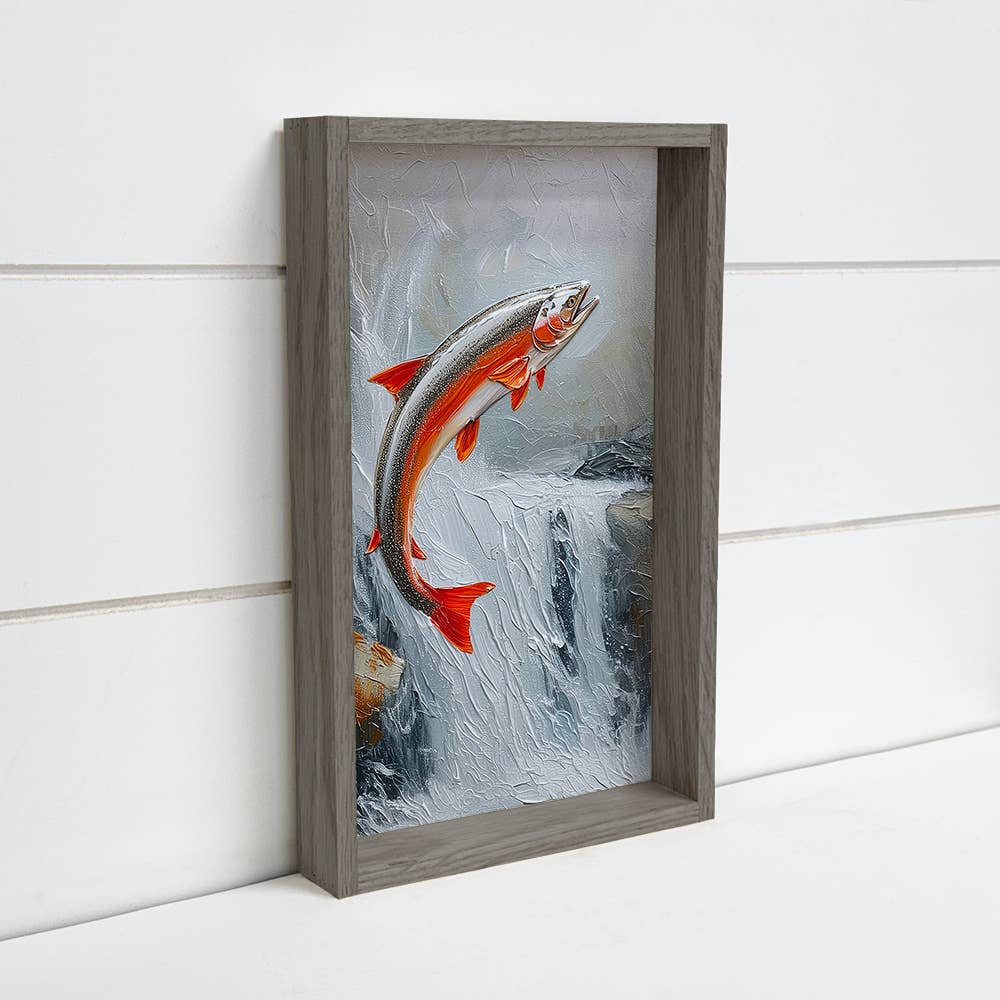Salmon Run - Fish Canvas Art - Cabin Wood Framed Wall Art