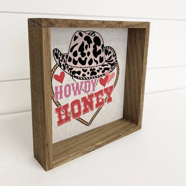 Howdy Honey - Cute Cowboy Word Sign - Wood Framed Decor