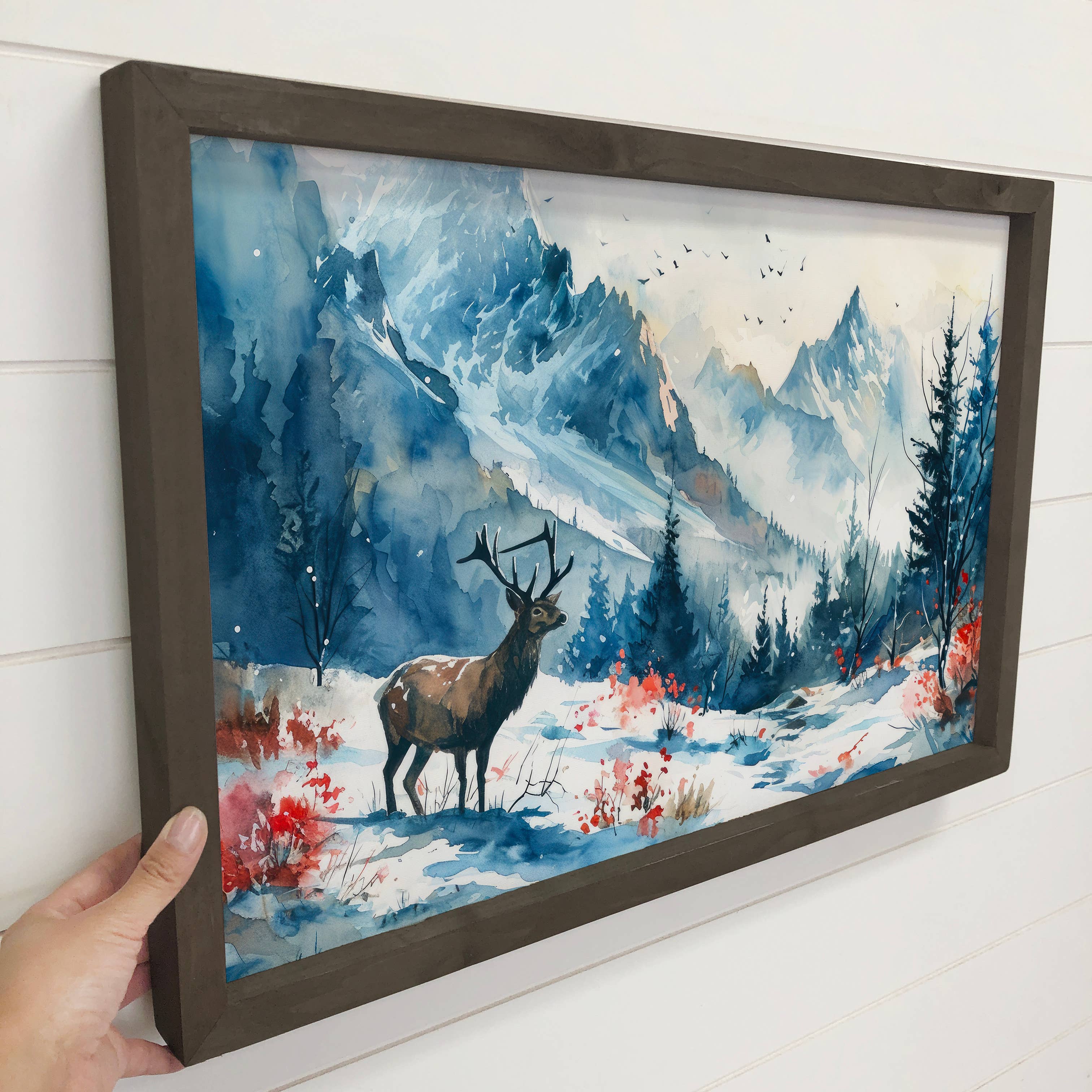 Winter Mountain Stag - Winter Canvas Art - Wood Framed Art