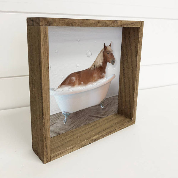 Horse Taking a Bath Wood Sign - Funny Bathroom Bathtub Art