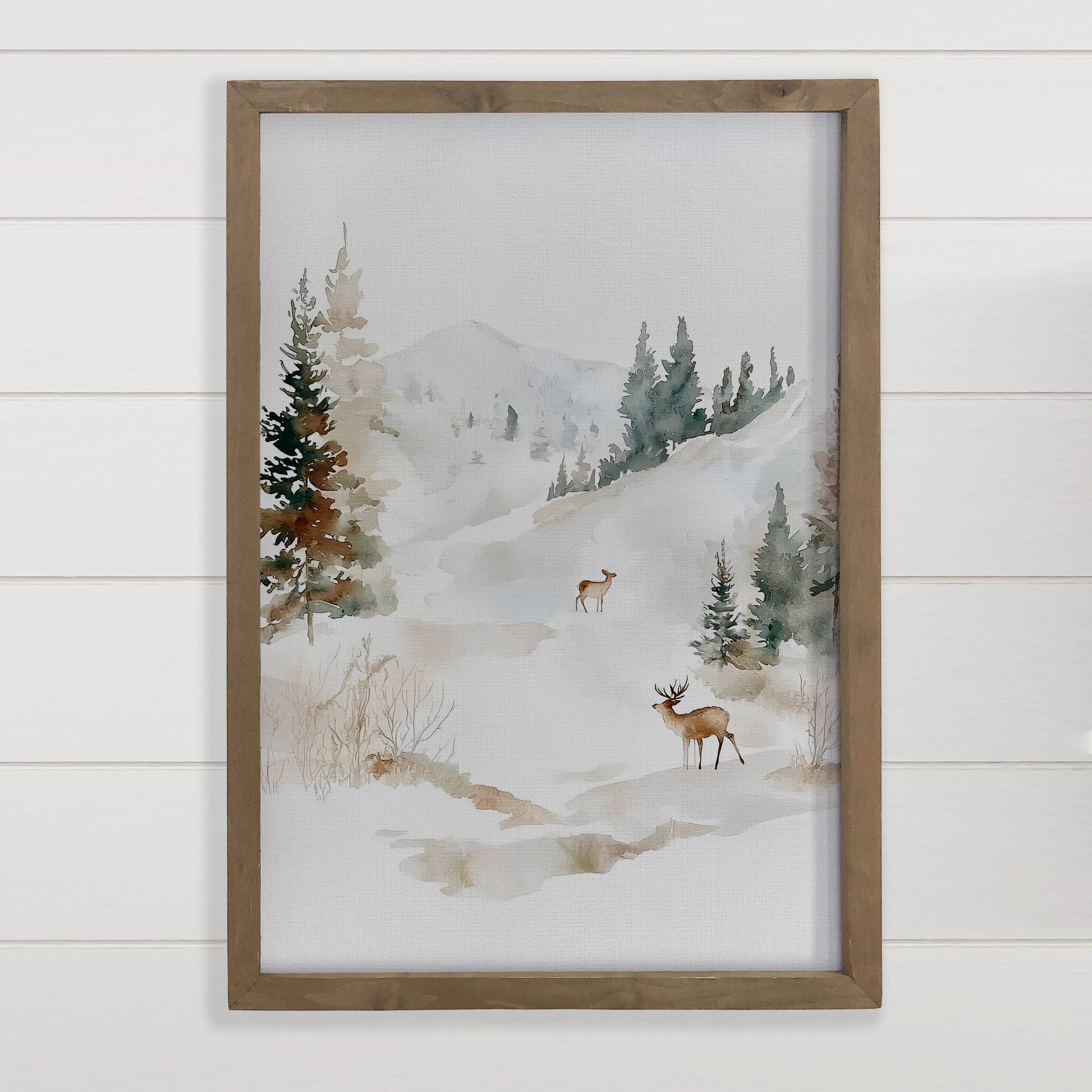 Winter Snow White Deer - Winter Canvas Art - Wood Framed Art