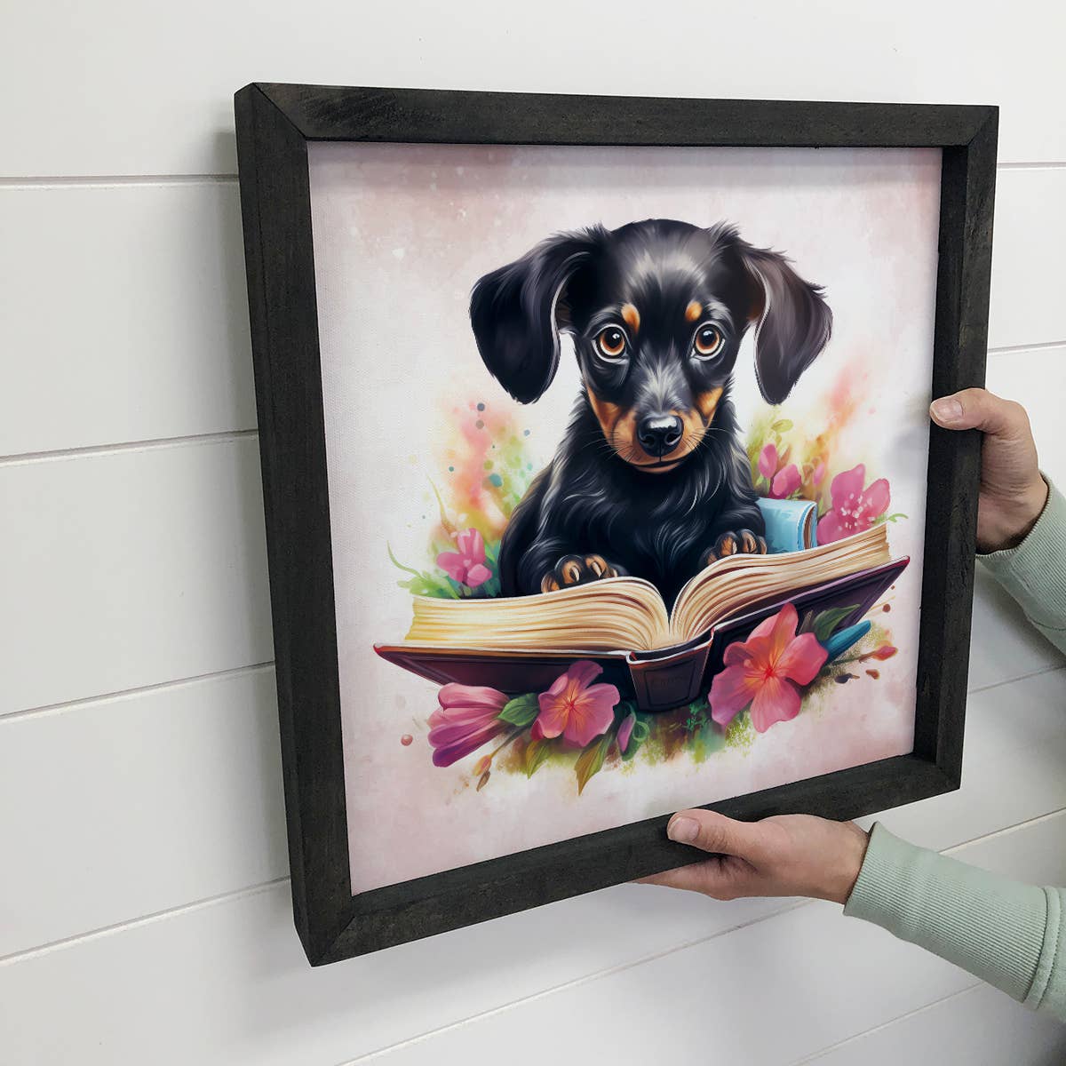 Dachshund Puppy Book - Puppy Canvas Art - Book Wall Art