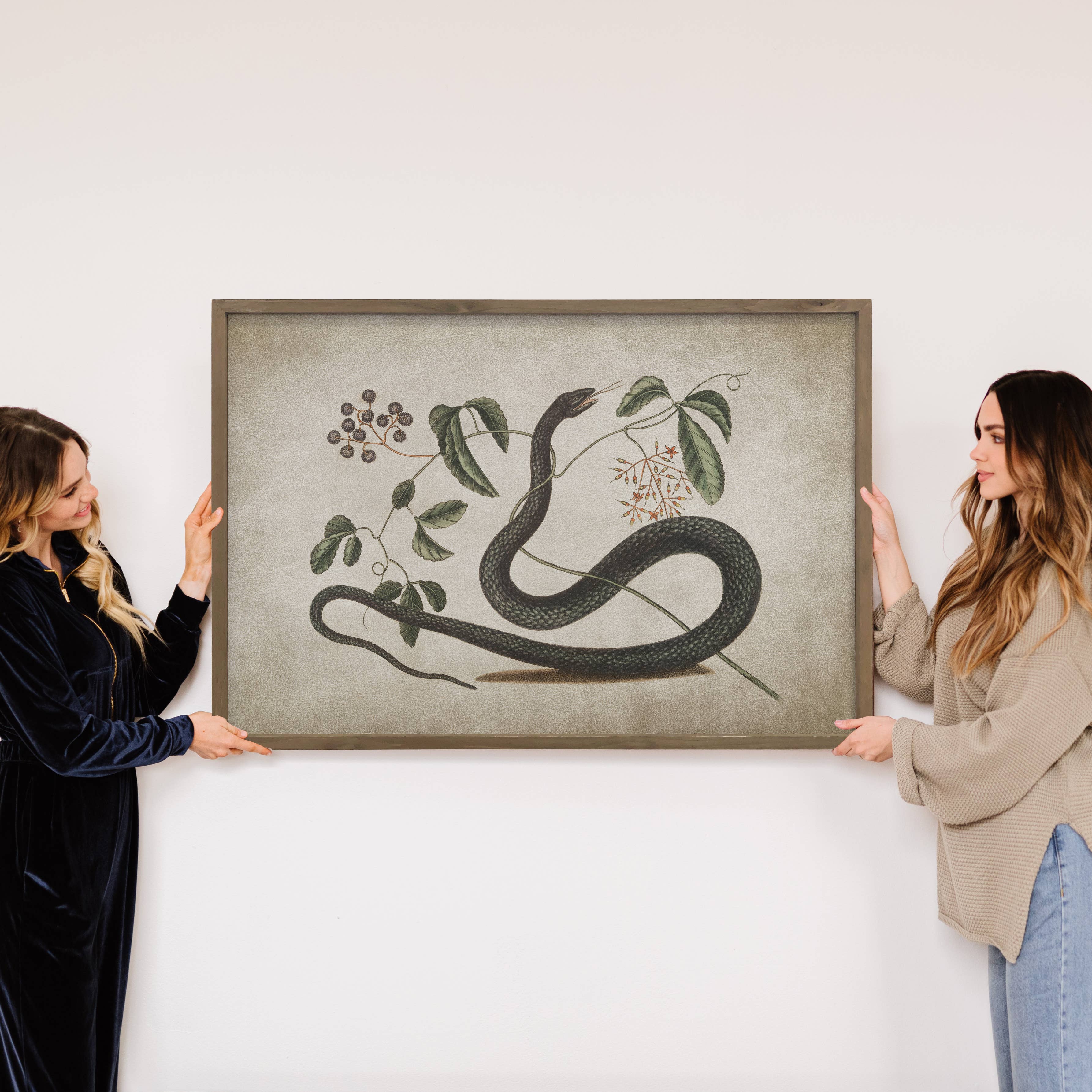 Snake and Blackberries - Snake Canvas Wall Art - Wood Framed