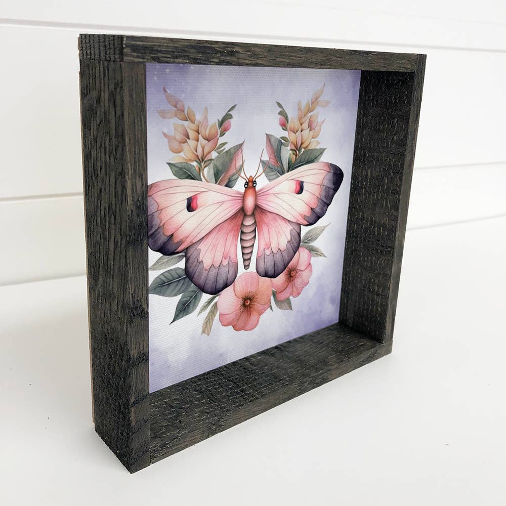 Moth Flowers Pink and Purple - Moth Canvas Art - Framed Art
