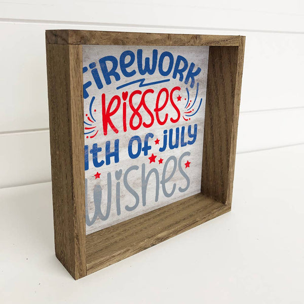 4th of July Firework Kisses - Patriotic Word Art - Framed