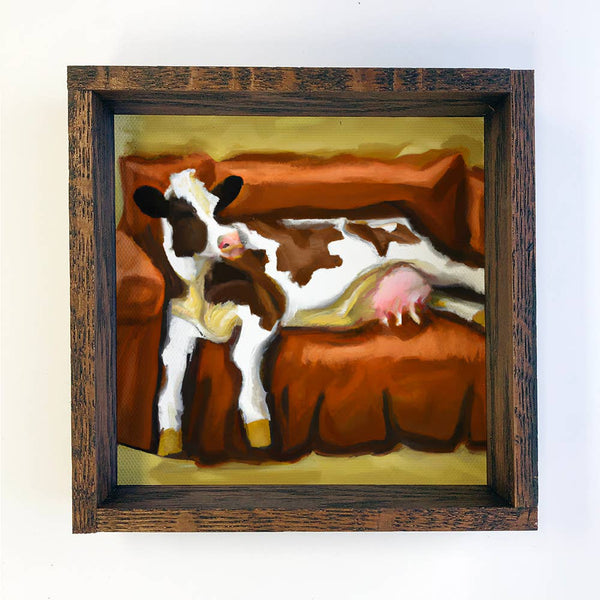 Lazy Cow Painting- Farmhouse Sign- Cow Art- Funny Cow Art