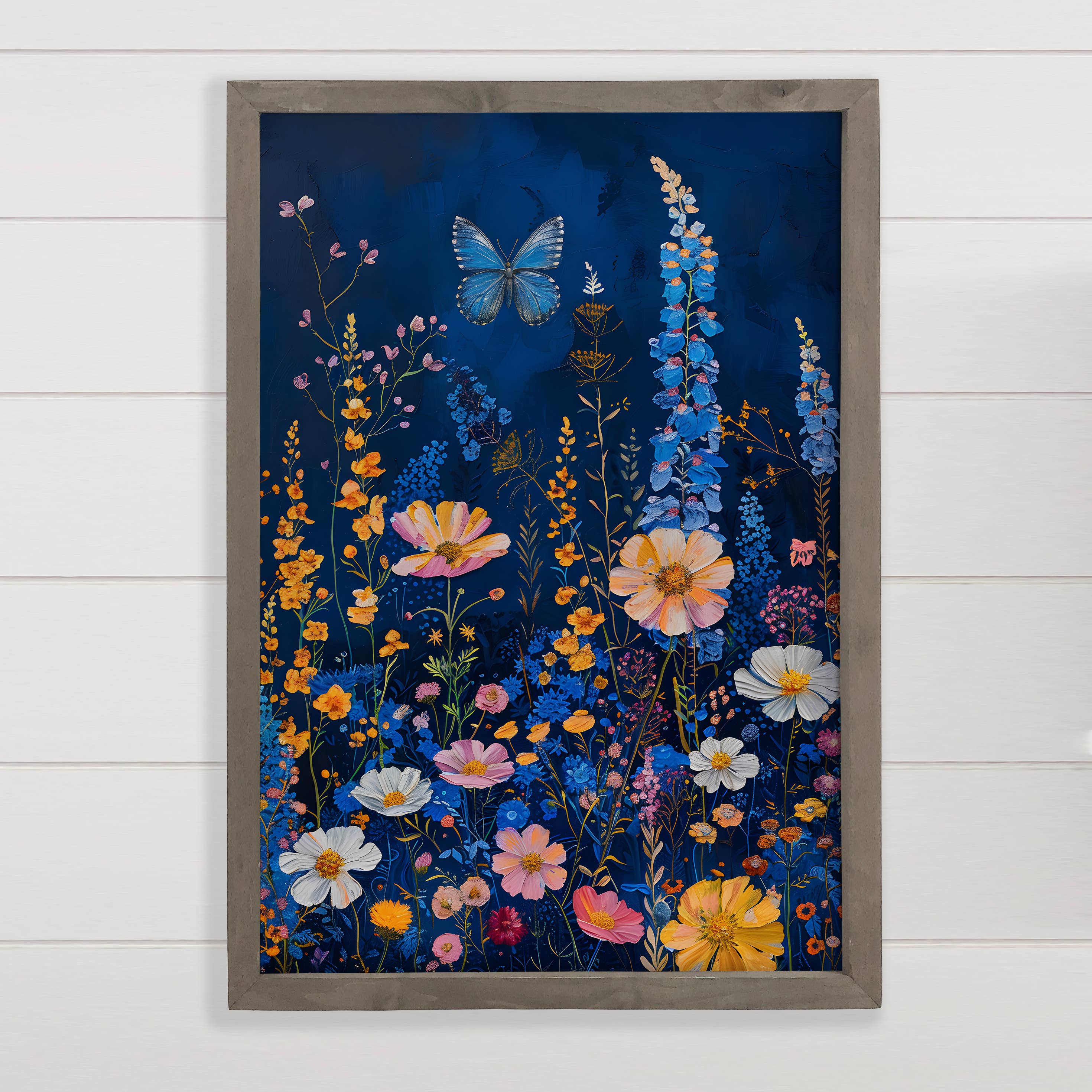 Blue Wildflowers - Cottage Wall Canvas Art - Wood Framed Art