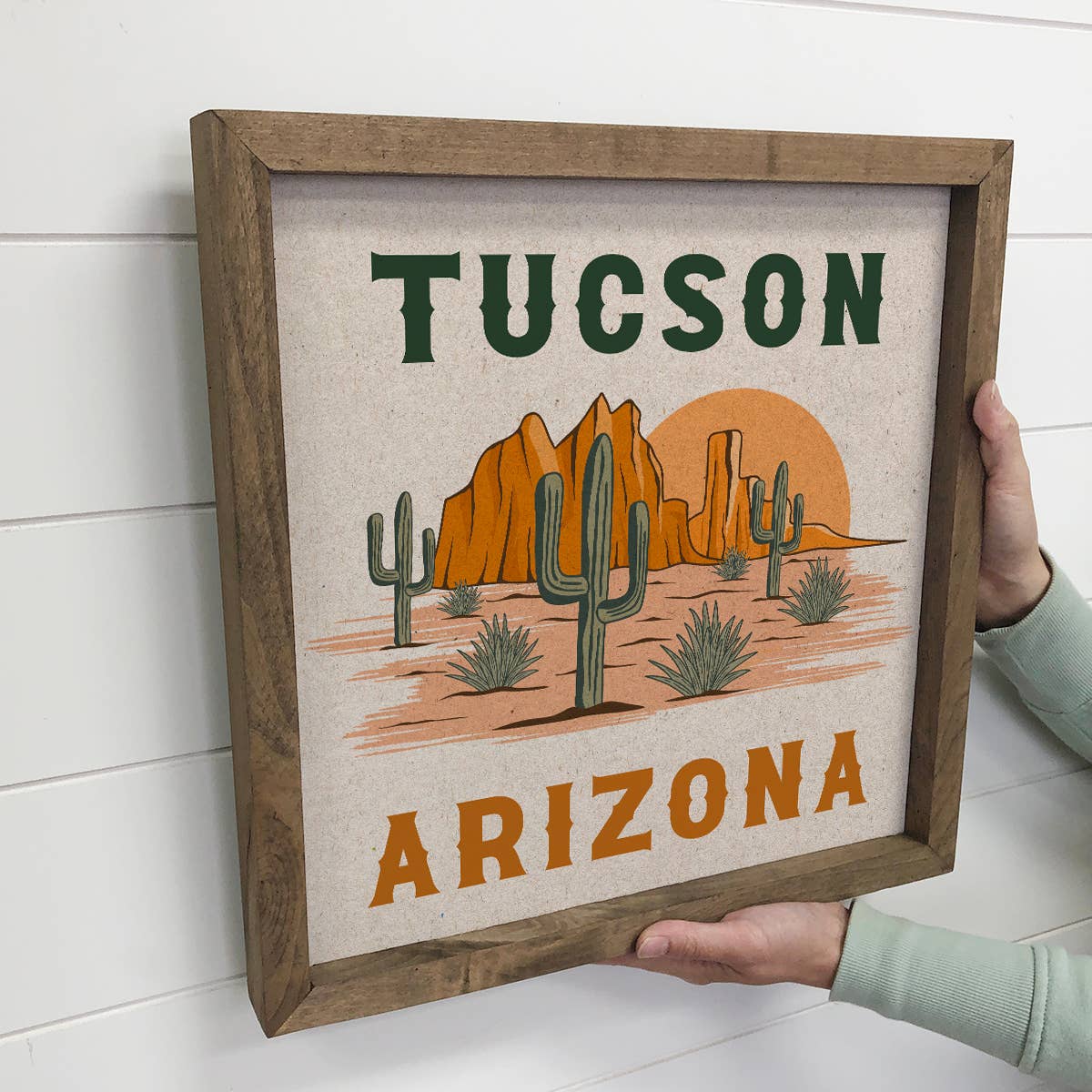 Desert Retro Cactus - Desert Canvas Art - Wood Framed Art