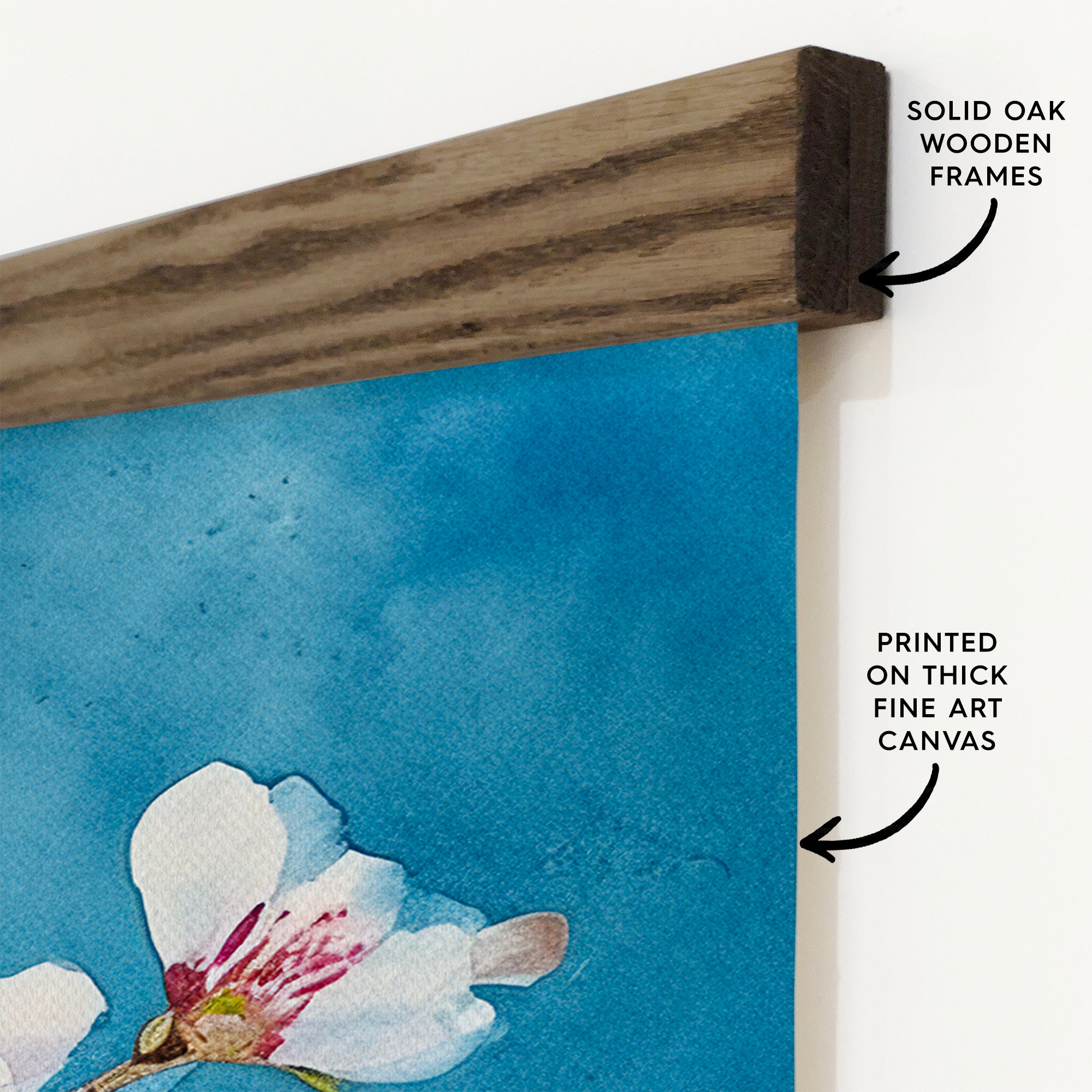 Almond Blossoms on Blue Watercolor - Flower Canvas Wall Art