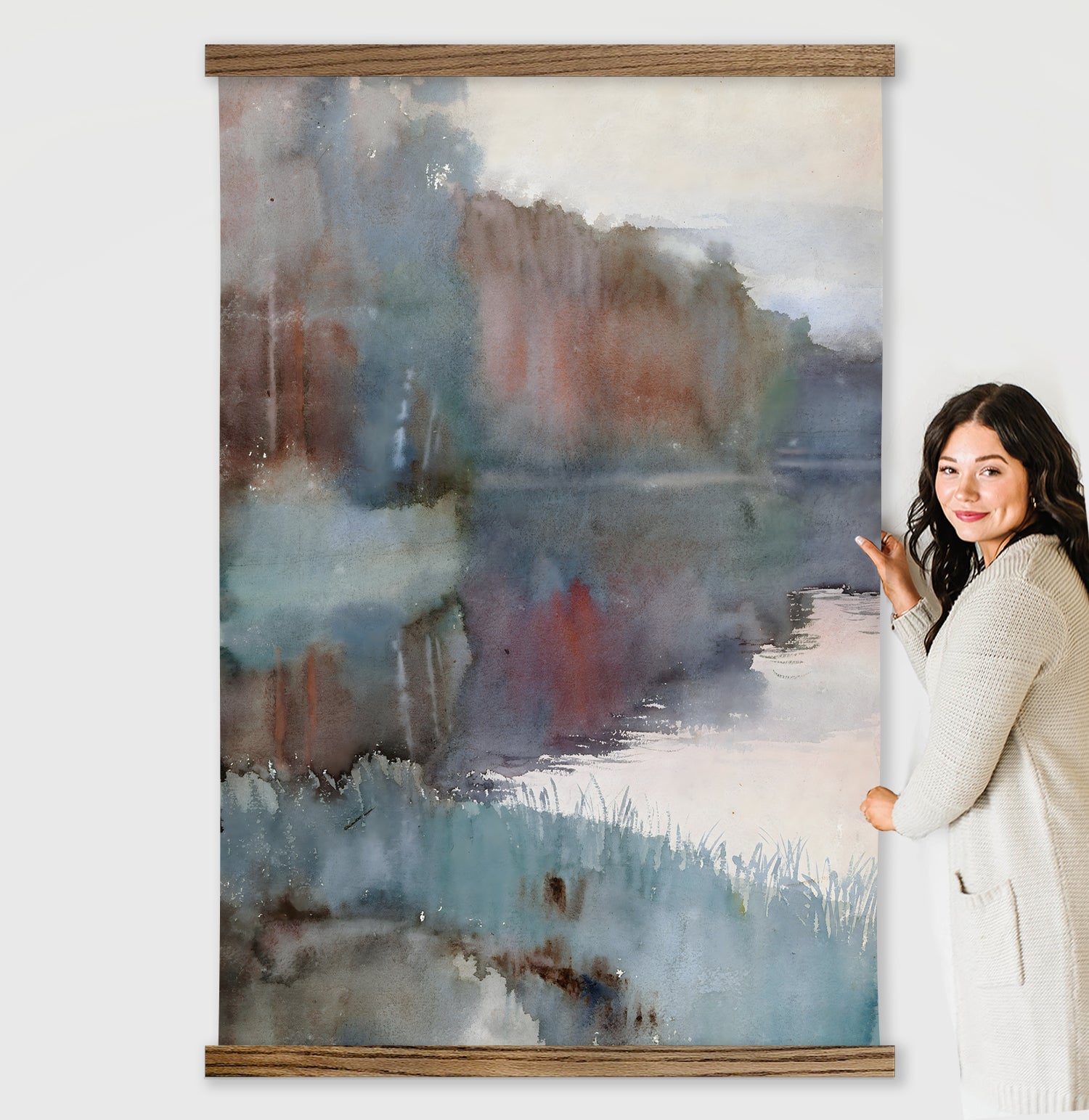 Extra Large Wall Art- Abstract Seashore- Watercolor Canvas Wall Hanging