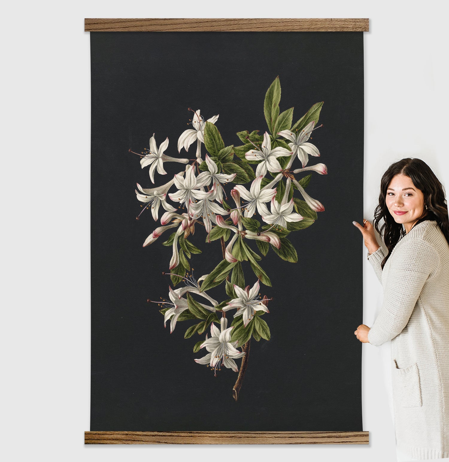 Azaleas on Black - Floral Canvas Art - Wood Framed Wall Art