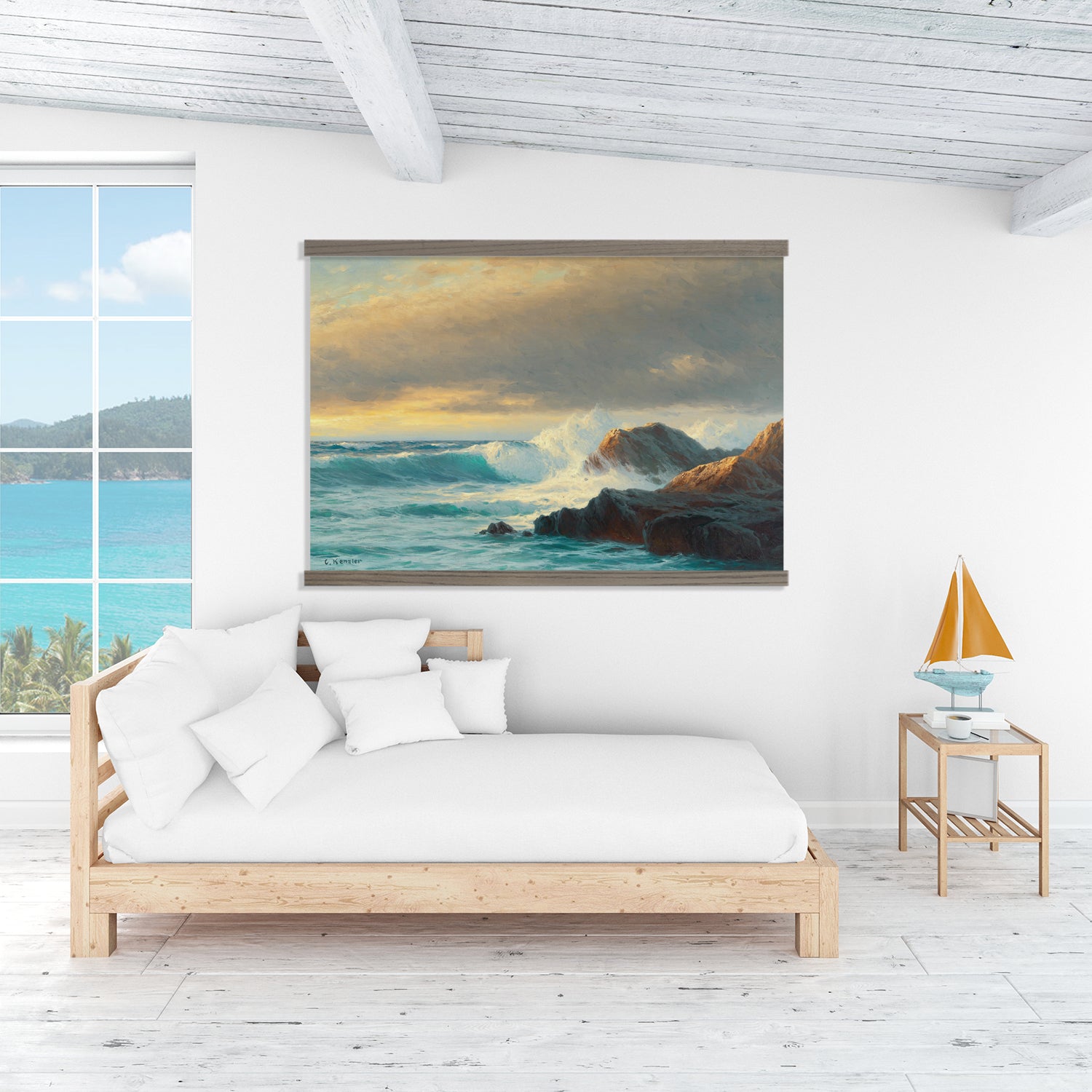 Ocean Wall Art Large Framed Canvas Print - Breakers on the Coast
