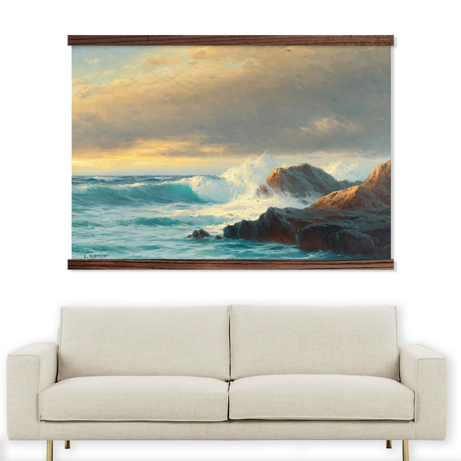 Ocean Wall Art Large Framed Canvas Print - Breakers on the Coast