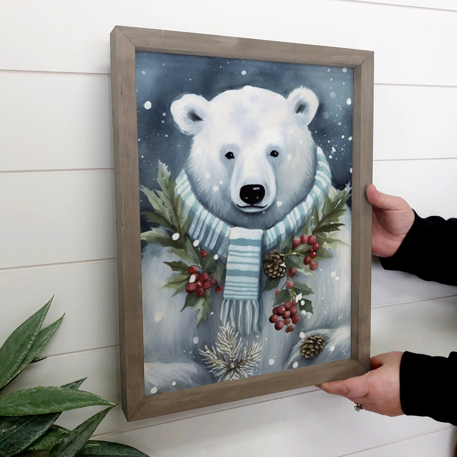 Christmas Polar Bear with Scarf - Christmas Canvas Art