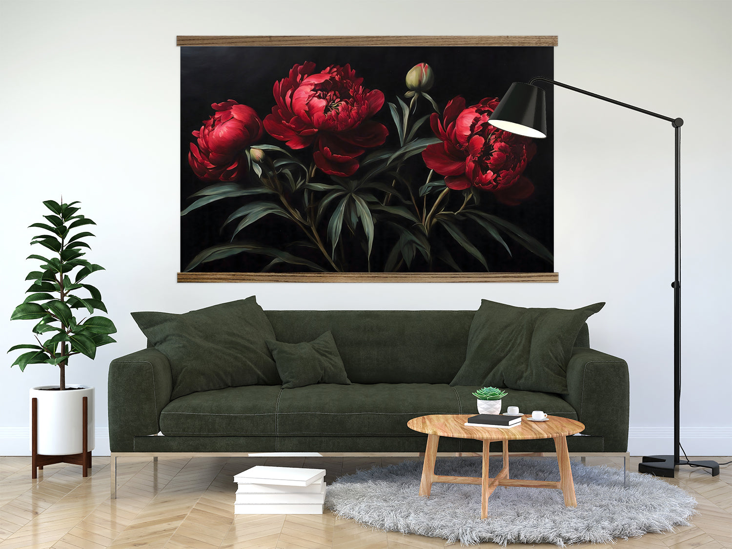 Dark Moody Wall Art - Dark Red Peonies Tapestry Wall Art, image size:1500x1125