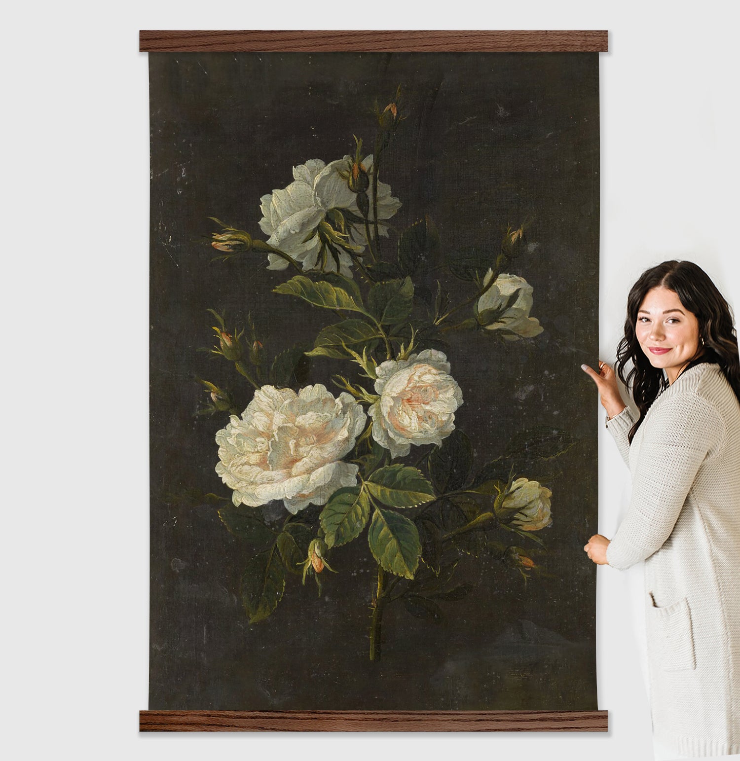 Living Room Large Canvas Wall Art - Dark Vintage Rose