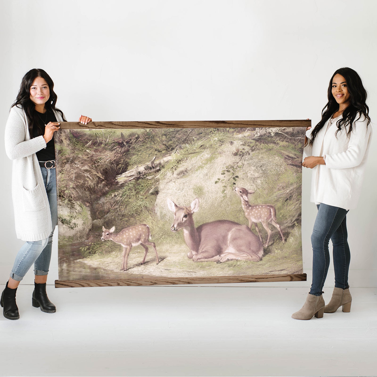 Large Canvas Print of Doe and Two Fawns