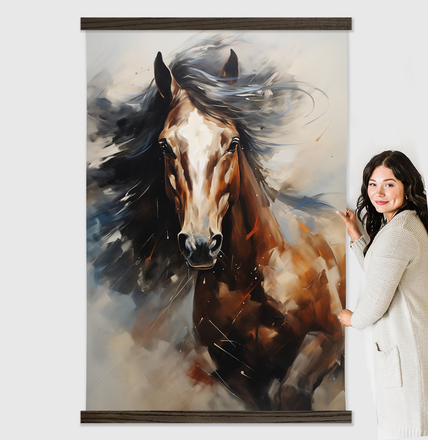 Extra Large Wall Art | Equestrian Horse Painting Hanging Canvas Framed