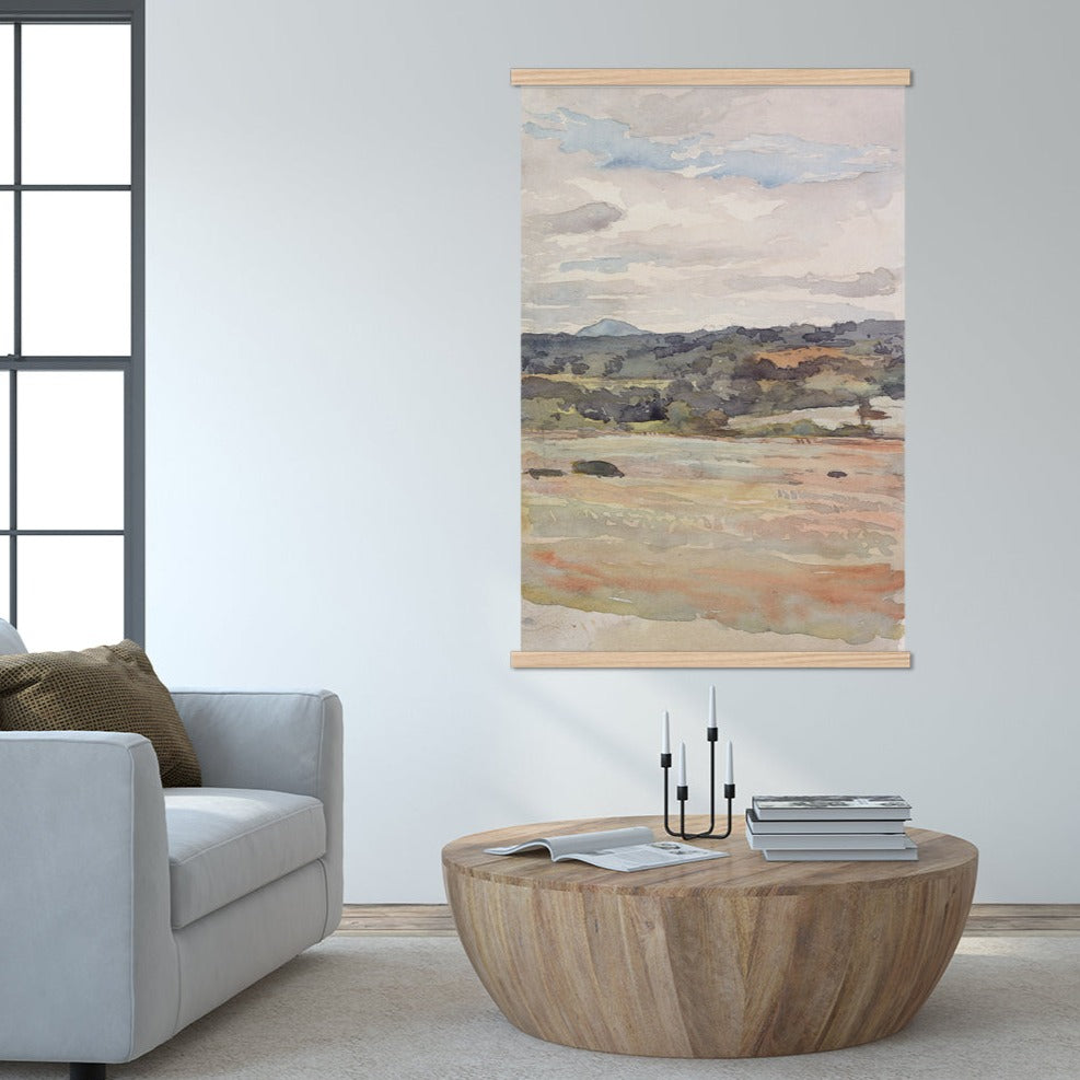 Extra Large Wall Art- Field Landscape Watercolor- Watercolor Canvas Wall Hanging