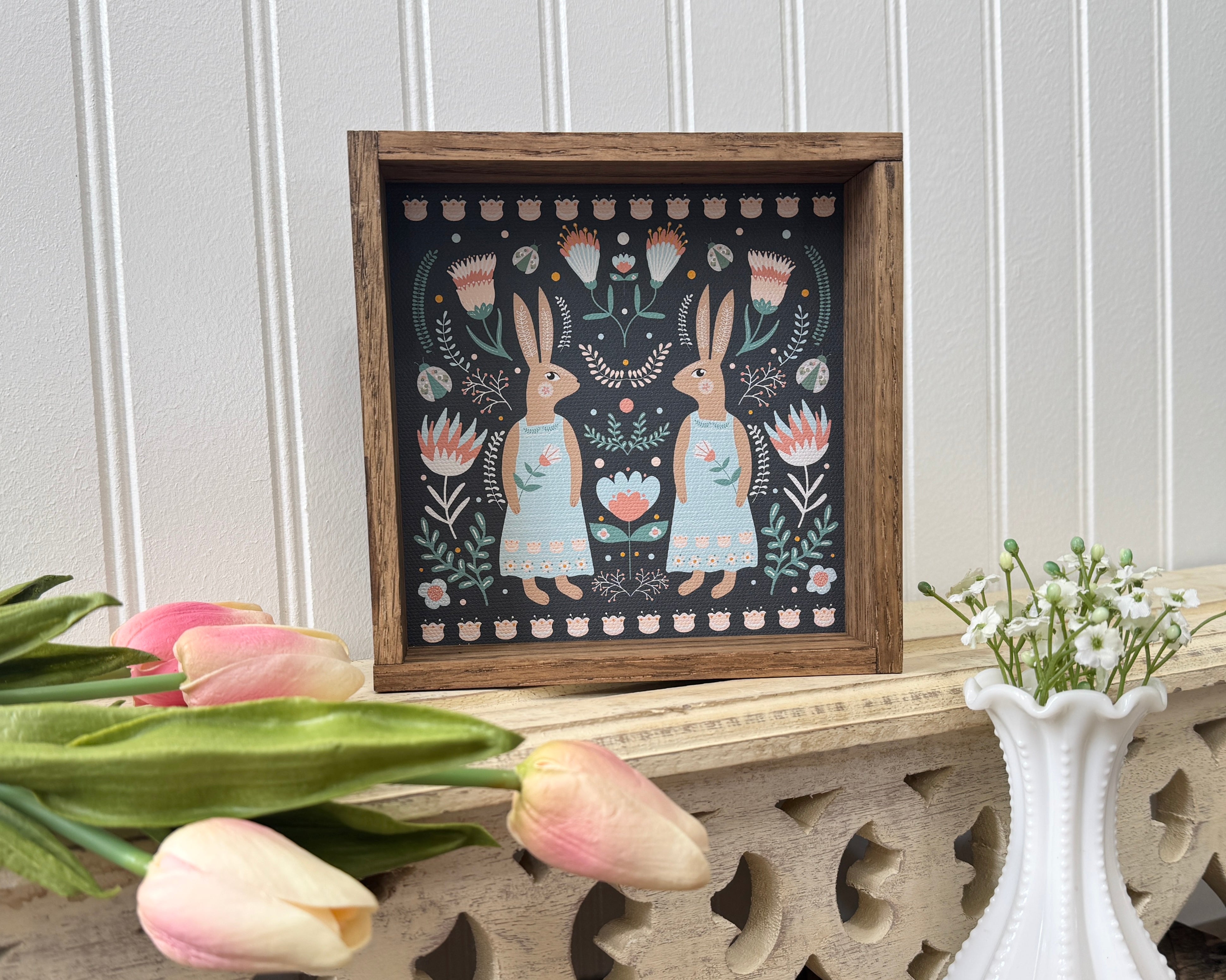 Folk Bunnies Wholesale Wood Sign Decor