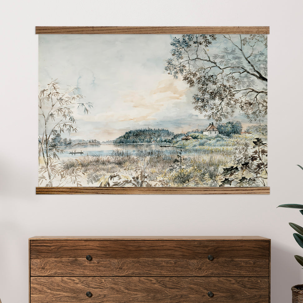 Lake House Canvas Wall Art - House at the Lake - Framed Nature Art