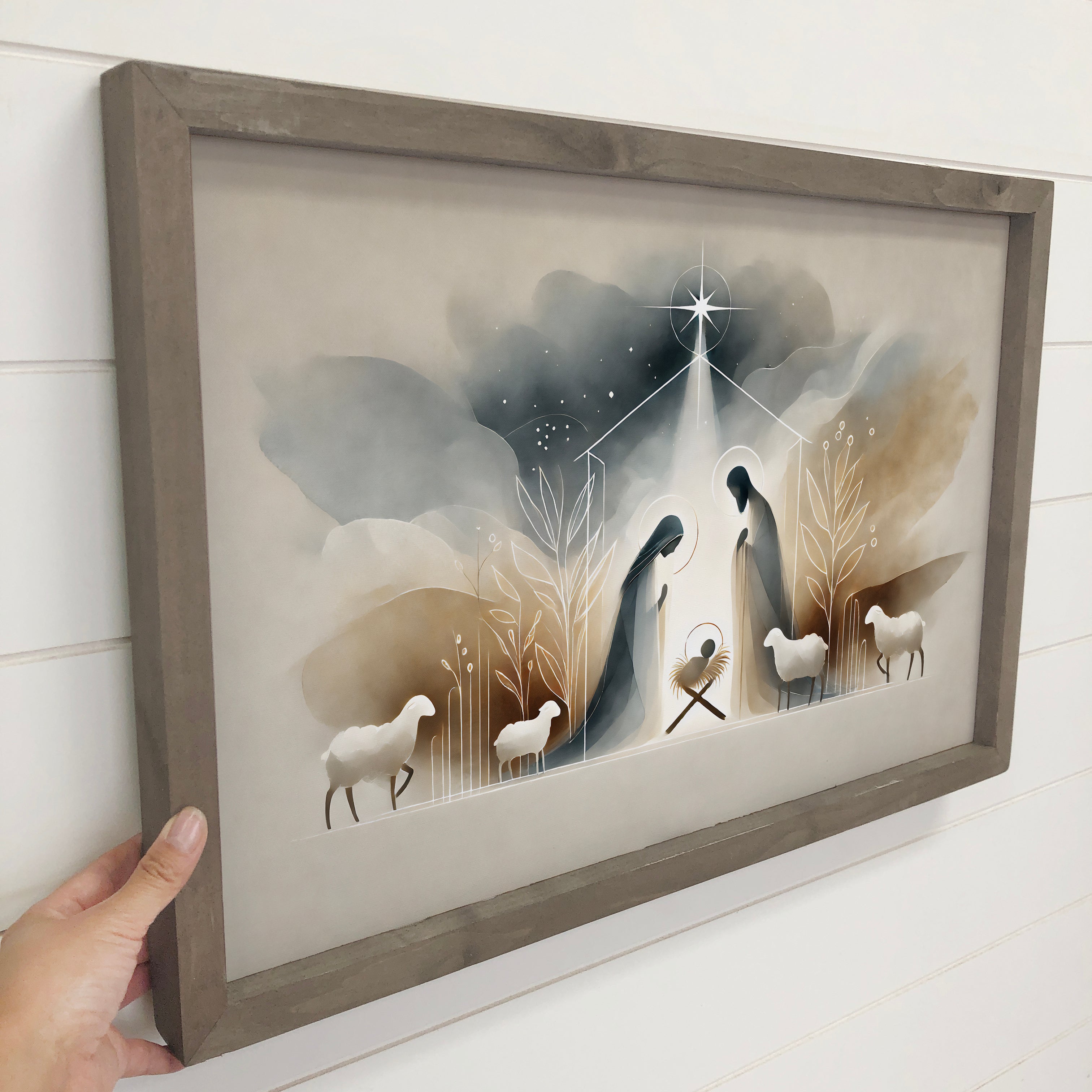 Modern Boho Beige Gray Christmas Nativity - Nativity Canvas