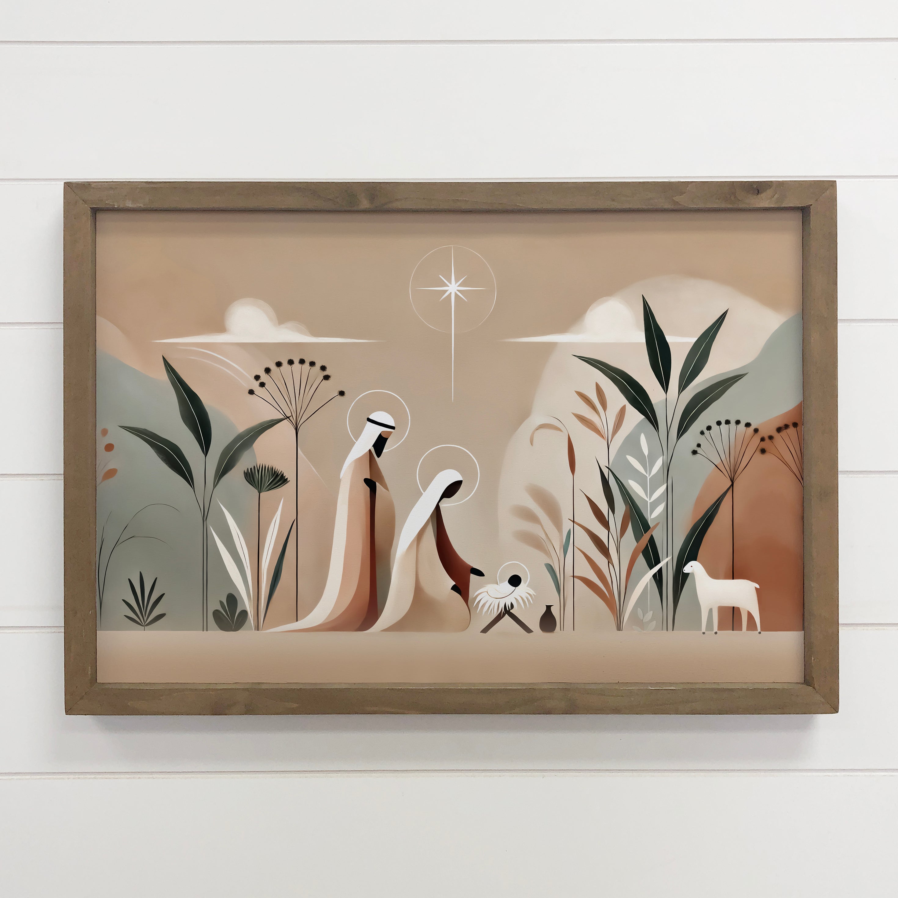 Modern Boho Christmas Nativity Plants - Nativity Canvas Art