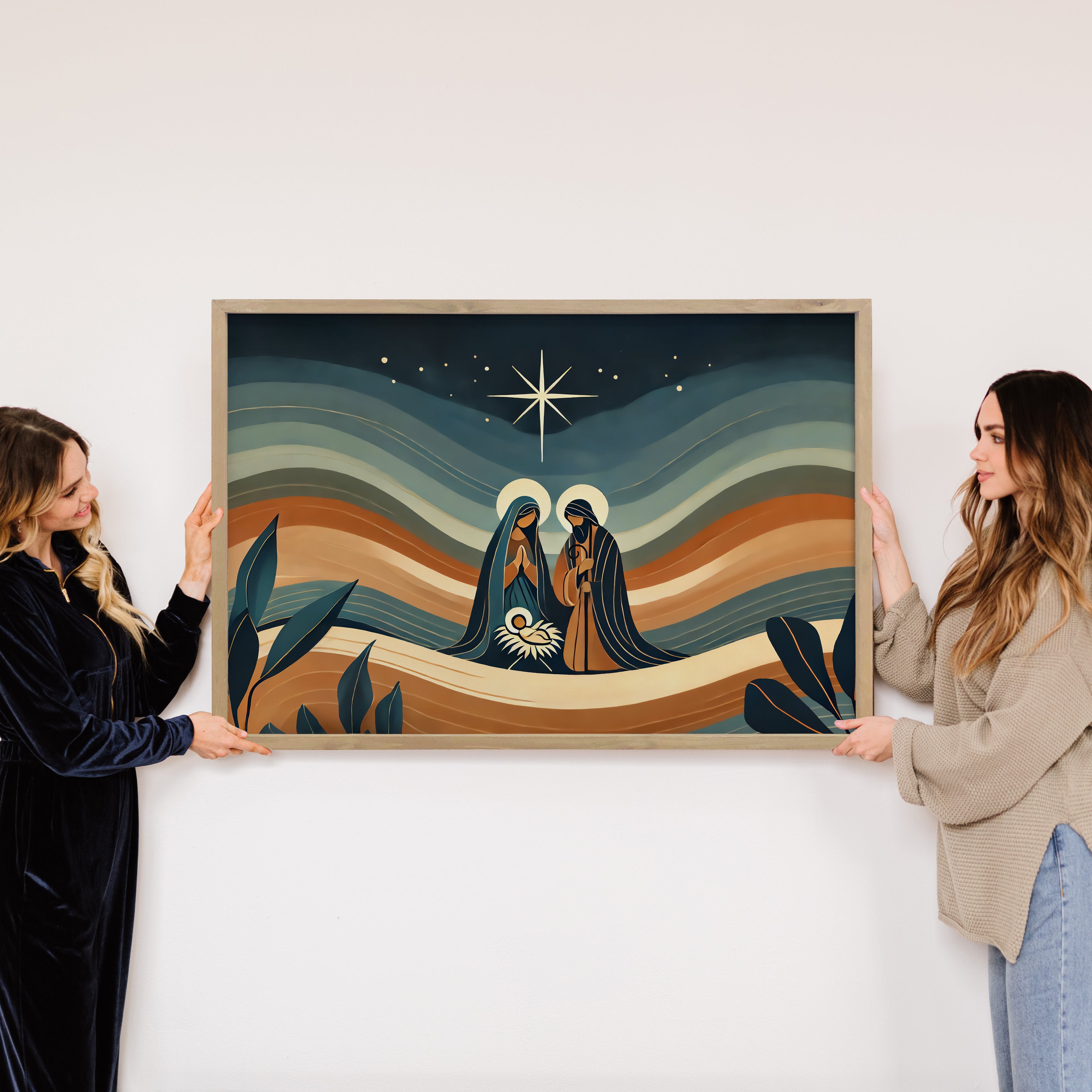 Modern Boho Christmas Nativity Rolling Hills - Nativity Art