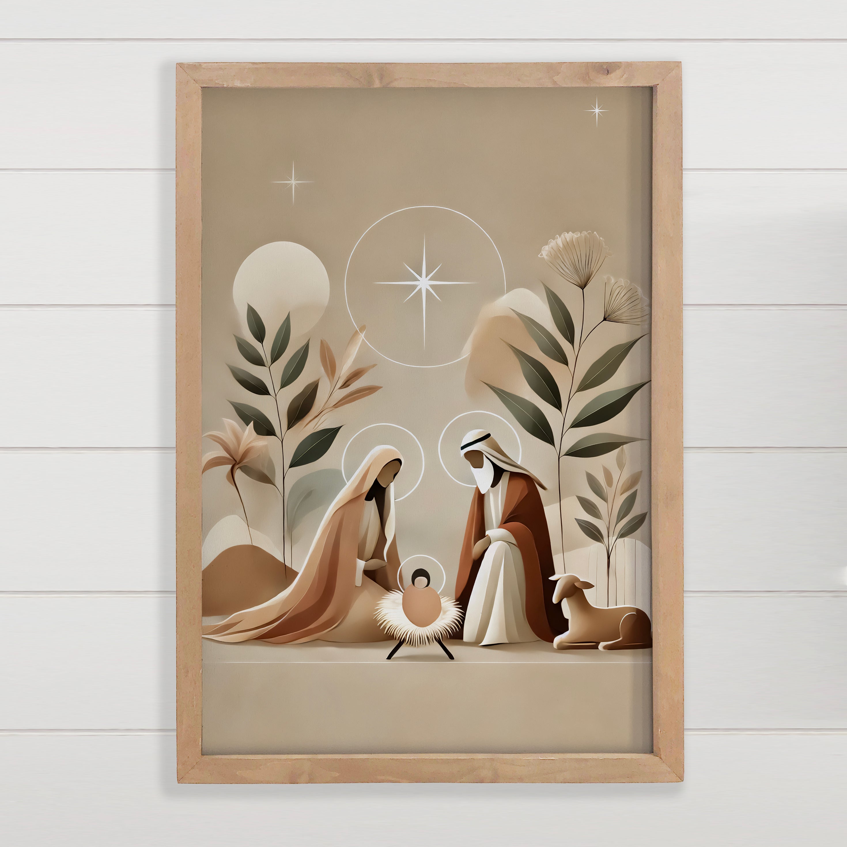 Modern Boho Beige Christmas Nativity - Nativity Canvas Art