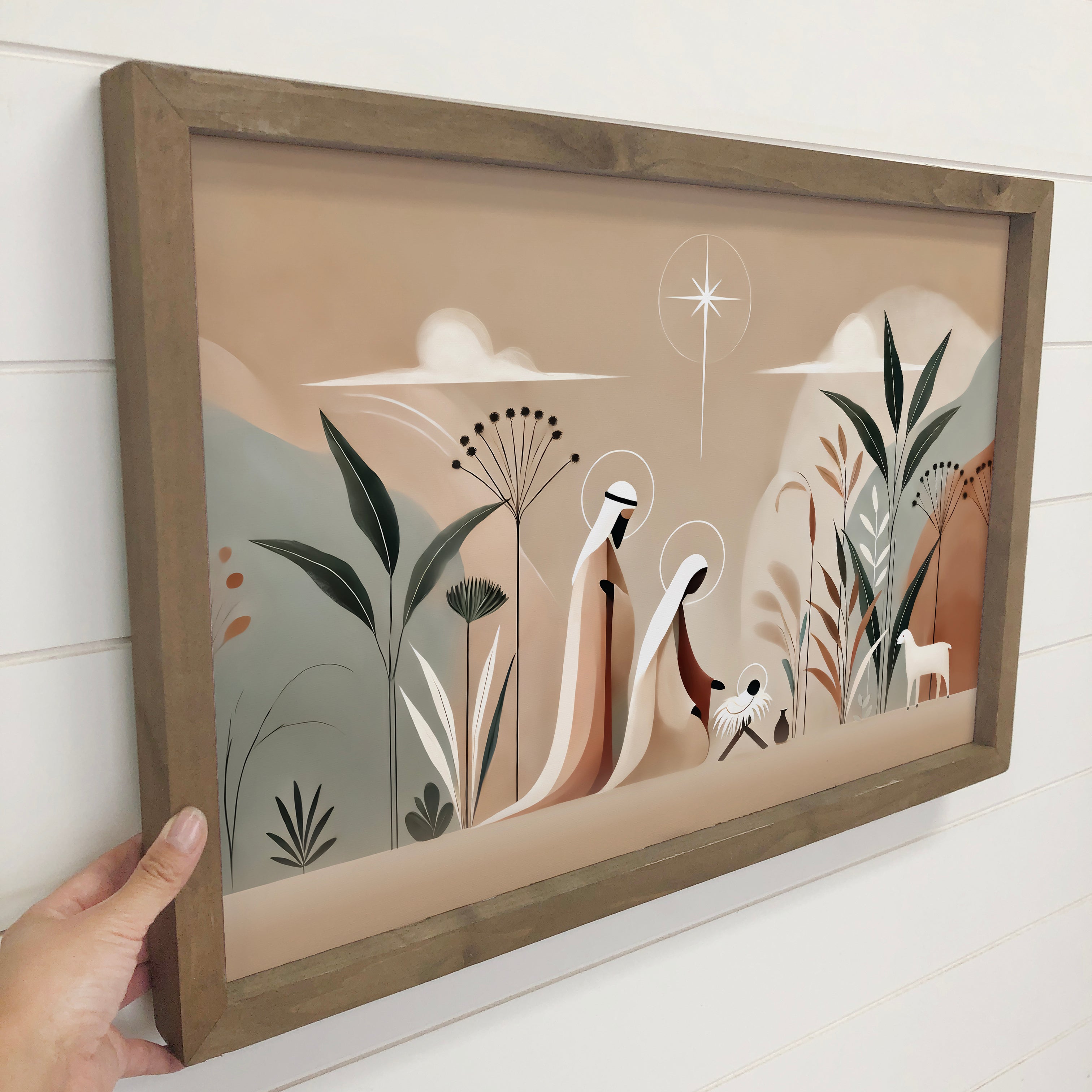 Modern Boho Christmas Nativity Plants - Nativity Canvas Art