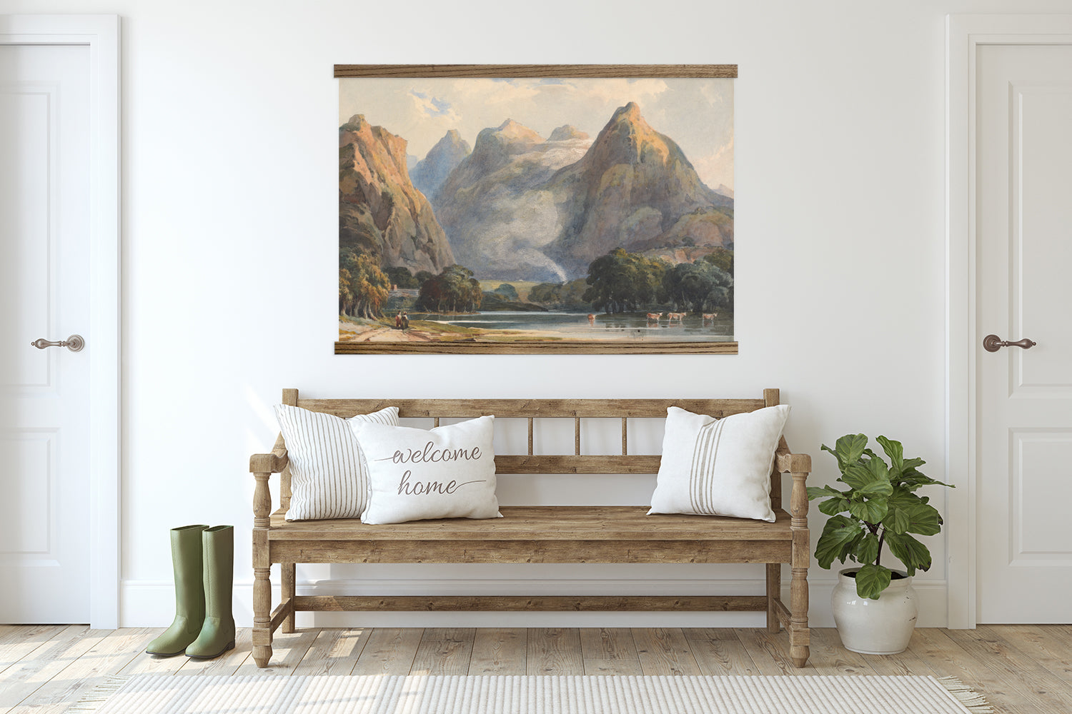 Extra Large Wall Art- Mountain Stream Cows- Framed Canvas Large Wall Art