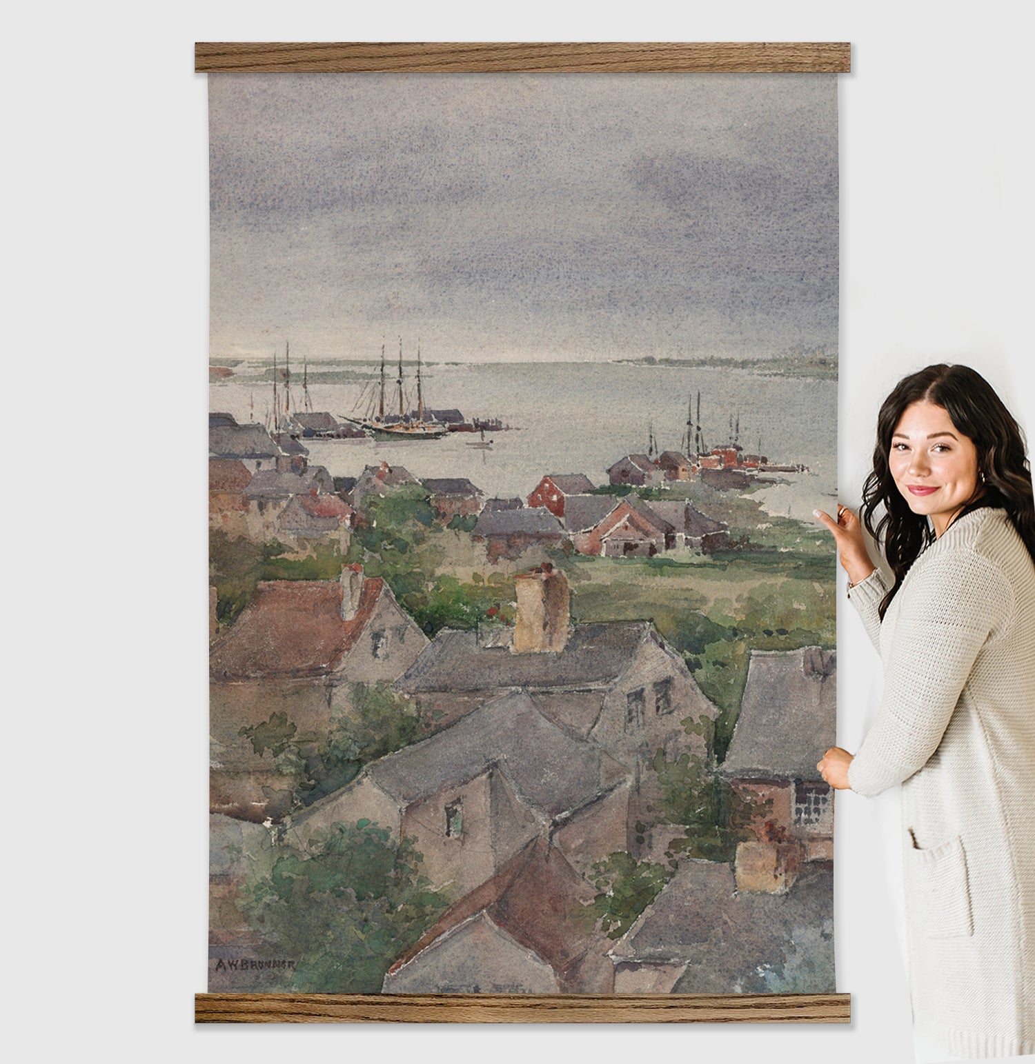 Bedroom Large Canvas Wall Art - Nantucket Watercolor