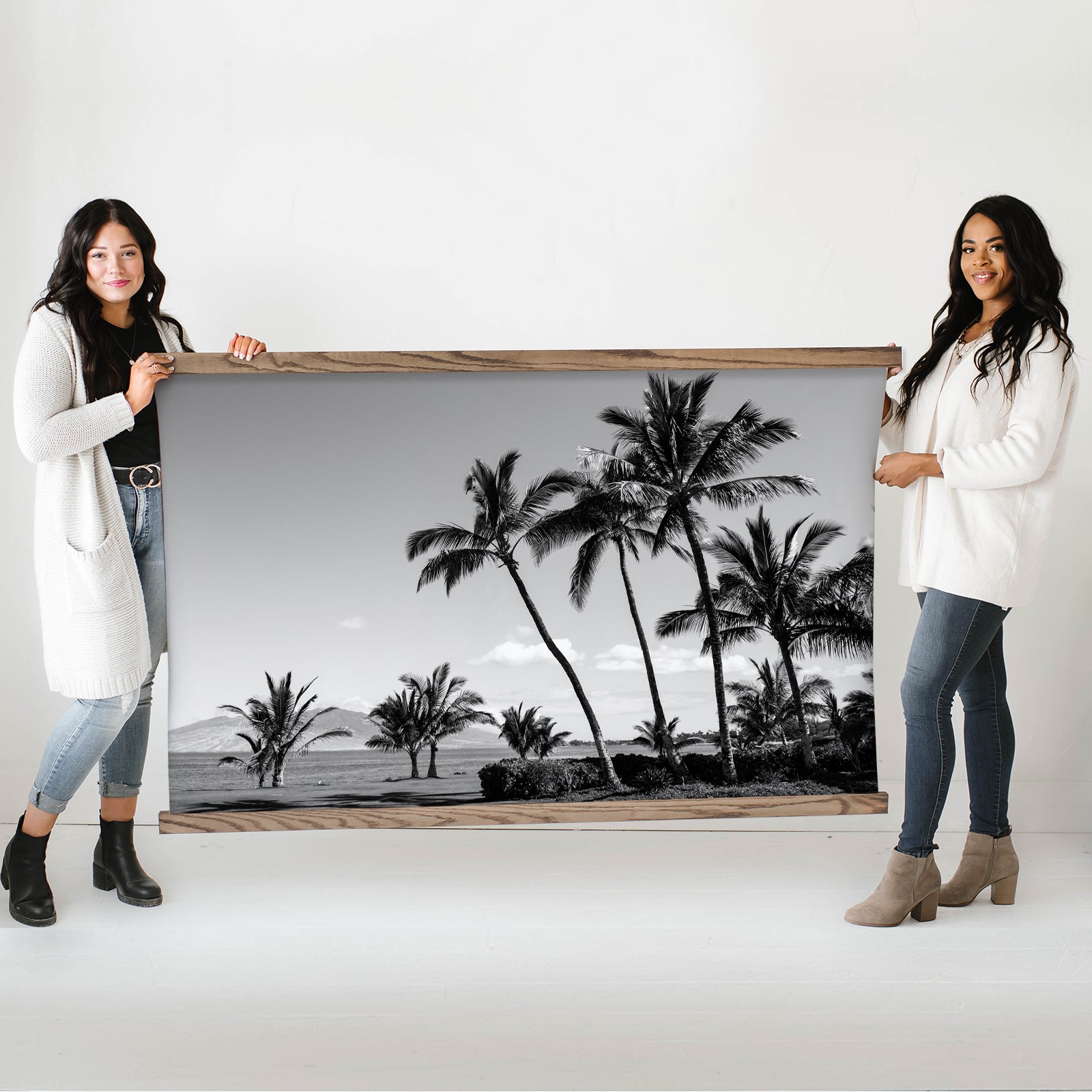Extra Large Canvas - Black & White Palm Trees - Framed Nature Photograph