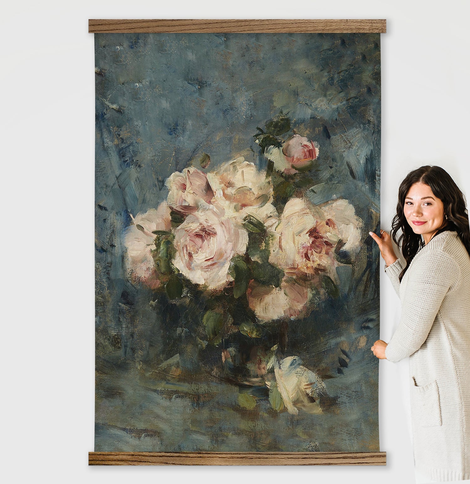 HUGE Wall Art-Roses Impressionist- Framed Canvas Large Wall Art