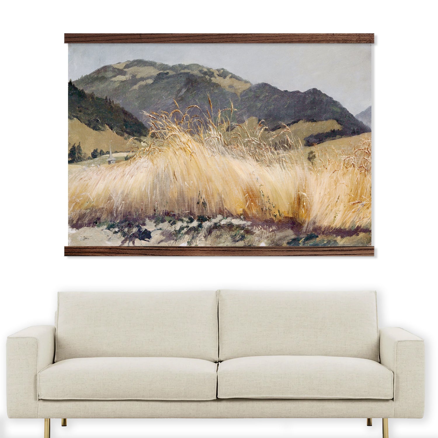Big Paintings for Living Room - Rye Field - Framed Nature Decor - Ranch House Canvas Art