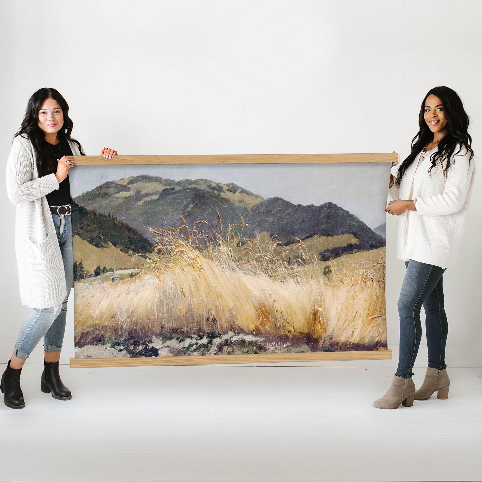 Big Paintings for Living Room - Rye Field - Framed Nature Decor - Ranch House Canvas Art