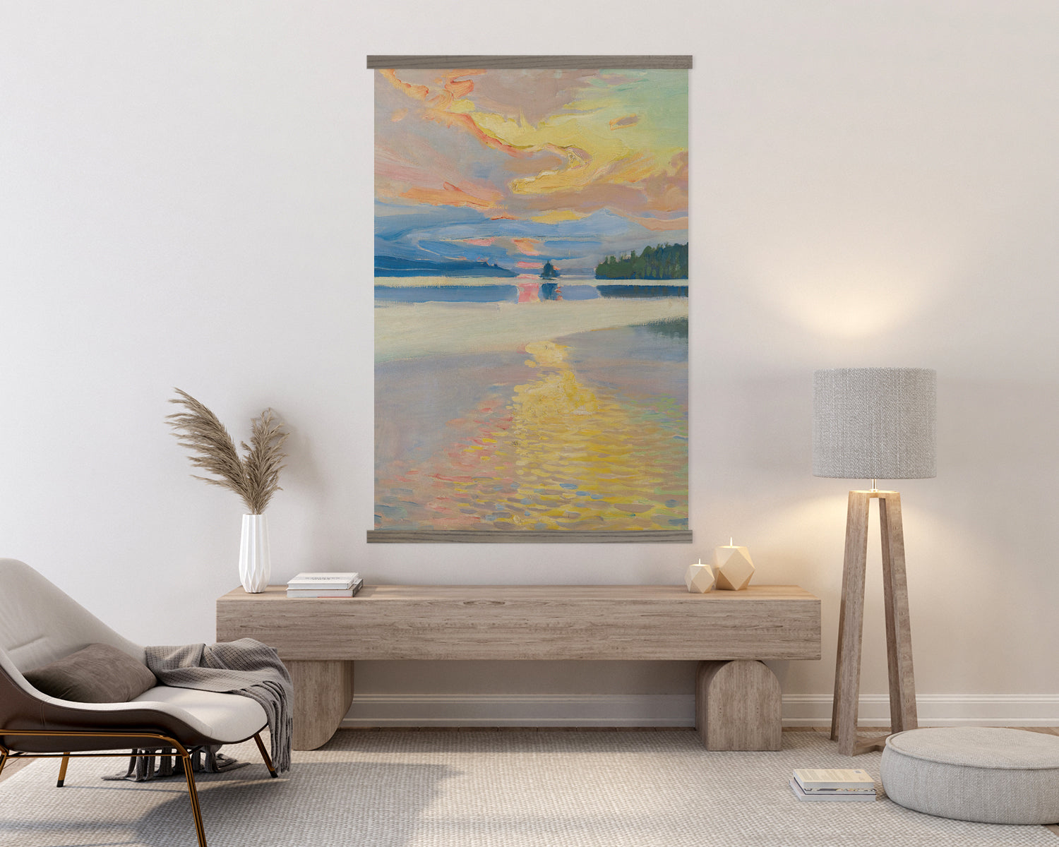 Sunset on the Lake - Wall Hanging Large Canvas and Wood Frame