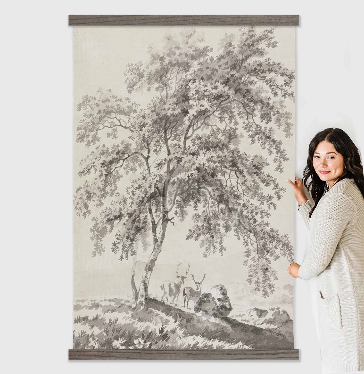 Living Room Large Canvas Wall Art - Tree and Stags