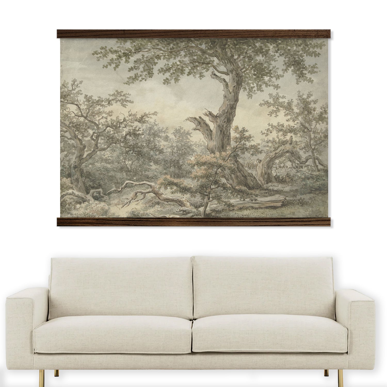 Bedroom Large Canvas Wall Art - Vintage Leafy Forest