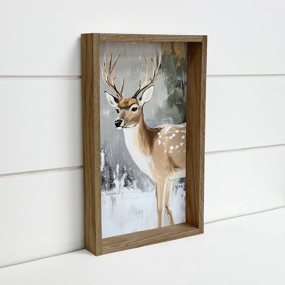 Winter Buck Painting - Winter Deer Canvas Art - Wood Framed