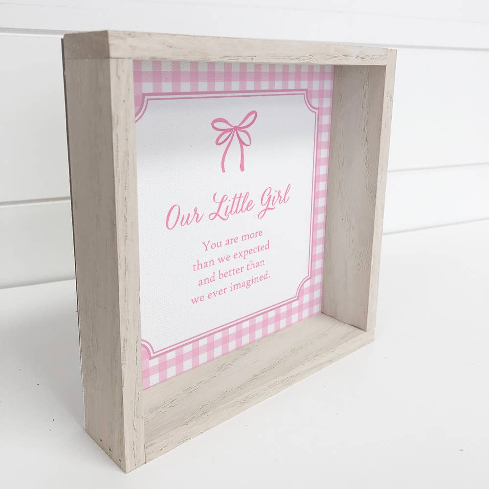 Gingham Pink Our Little Girl -Nursery Canvas Art - Framed