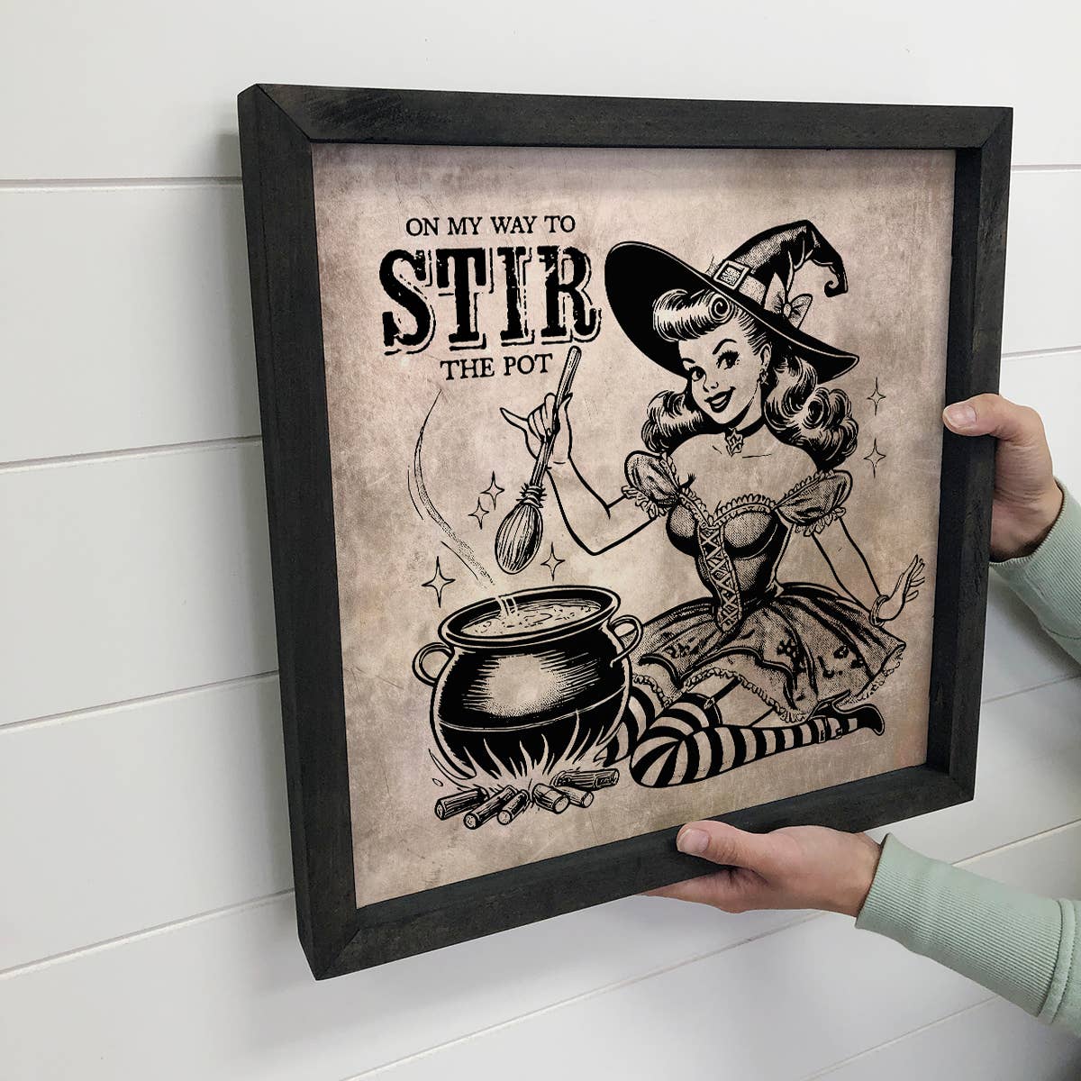 On My Way to Stir the Pot - Halloween Canvas Art - Framed