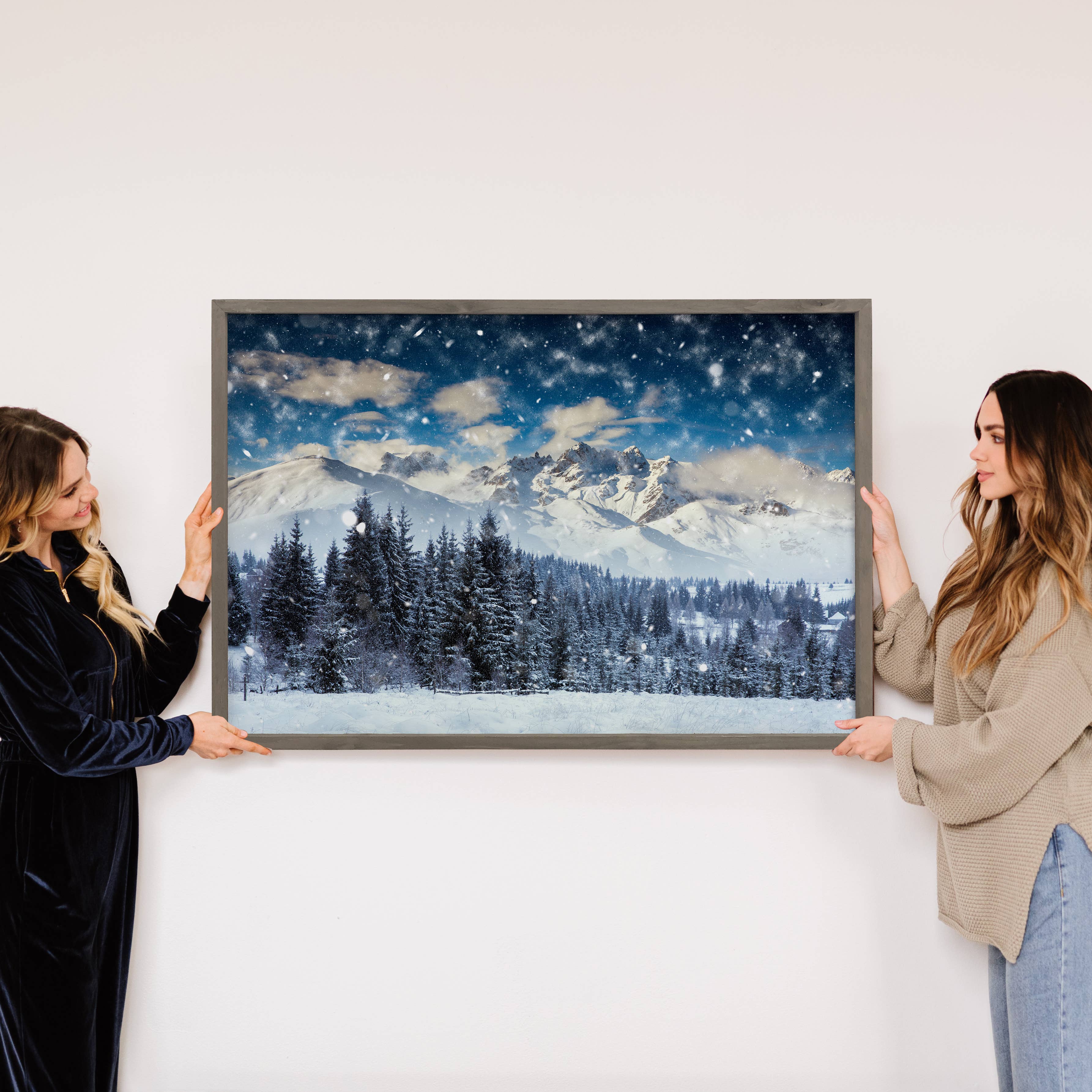 Snowy Alpine Winter - Mountain Lodge Canvas Art - Framed Art