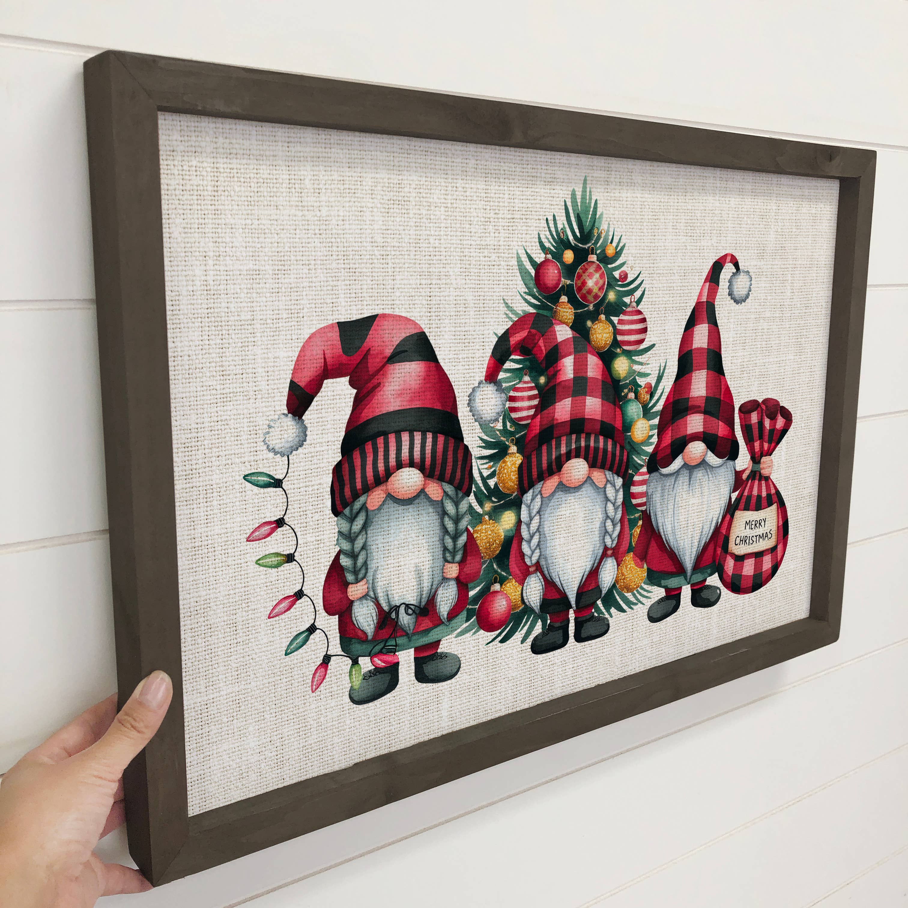 Three Gnomes Merry Christmas - Christmas Canvas Art - Framed