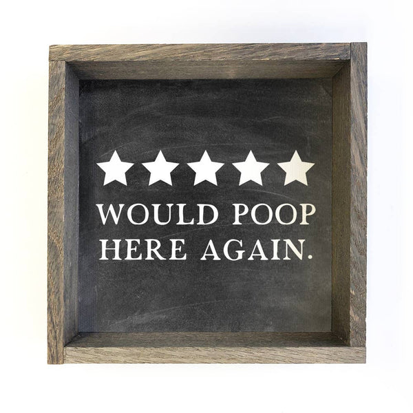 Funny Bathroom Sign- Would Poop Here Again- Quote Sign